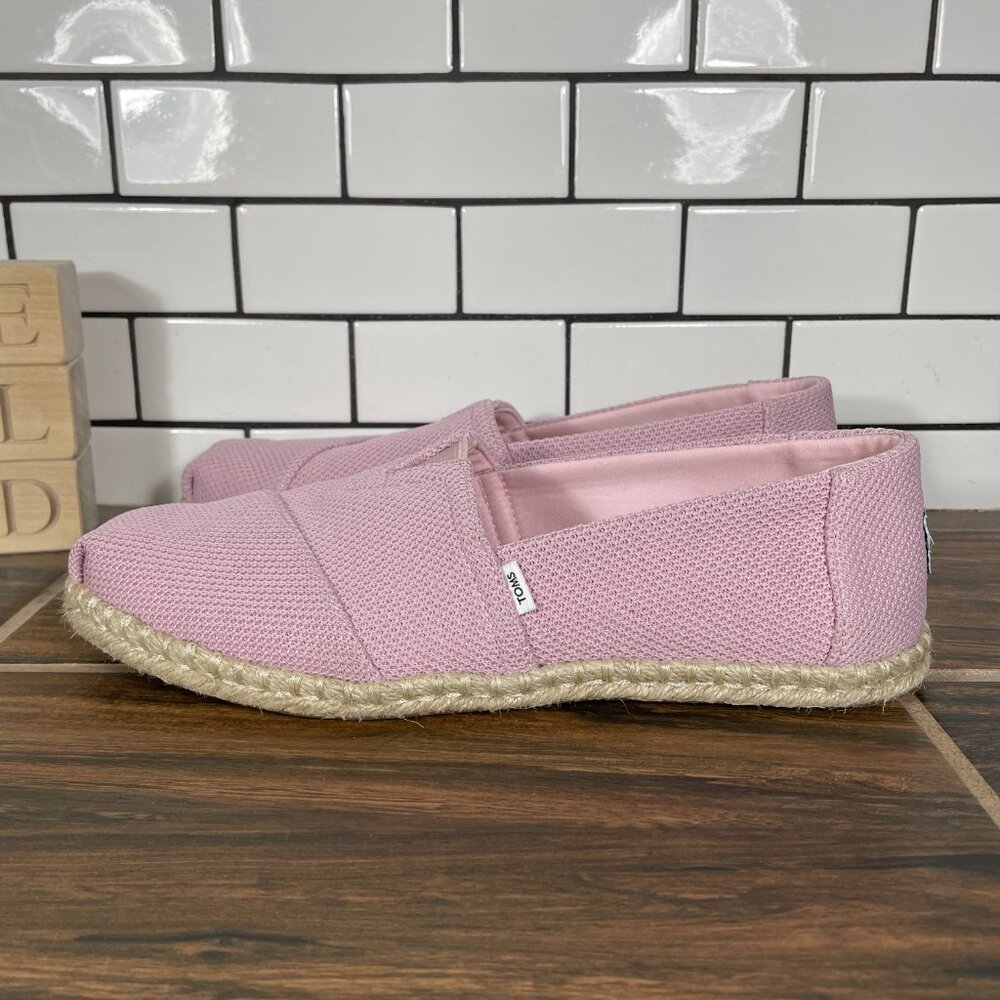 Toms Alpargata Rope Shoes Womens Size 9.5 Chalky Pink Repreve Knit Slip On Flat